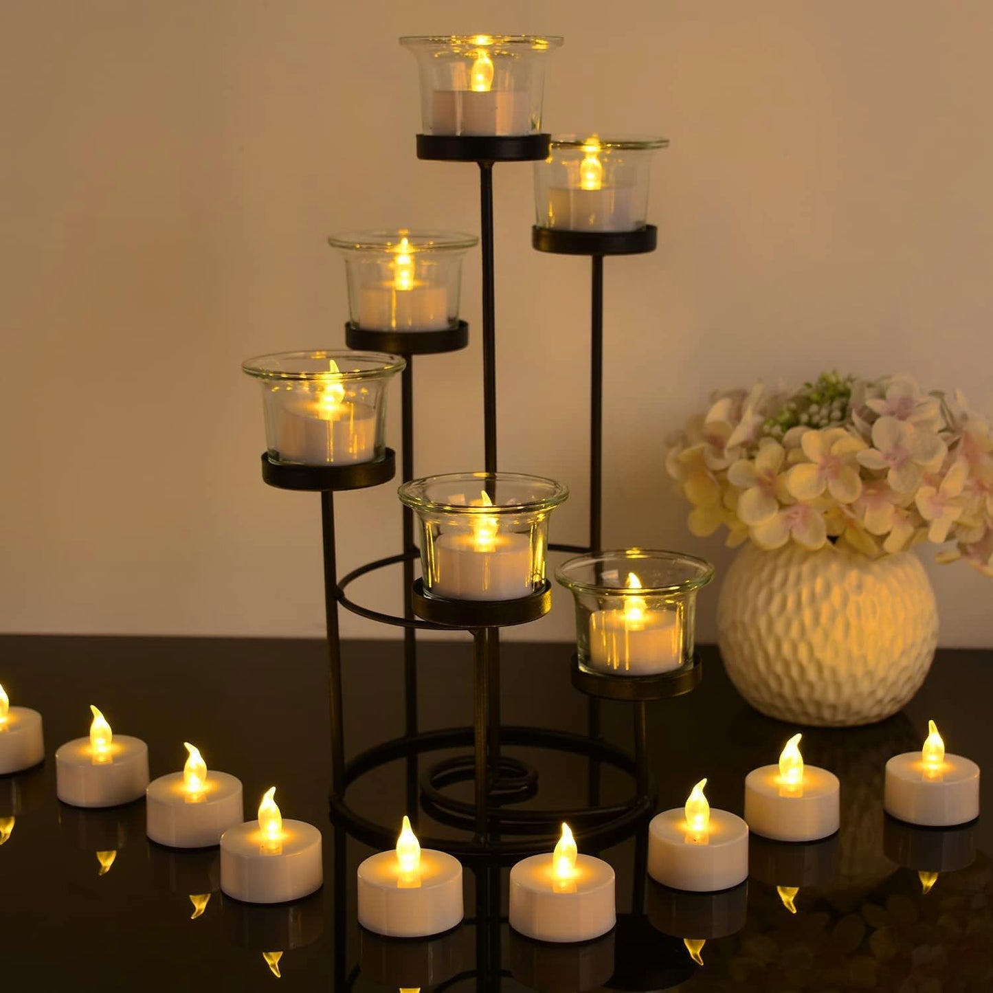 Aavana Greens 24 Pcs LED Tea Light Candle, Acrylic Flameless & Smokeless Decorative Candle Perfect for Gifting, Home, Birthday, Diwali, Christmas (Acrylic-24 Pcs) - Warm White Yellow