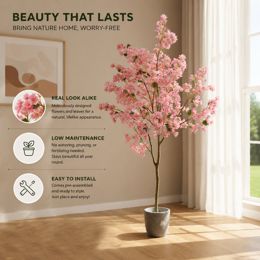 Aavana Greens 7 Feet (210 CM) Artificial Flowering Sakura Plant for Indoor and Outdoor, Home, Shop, Office, Restaurant Decoration, Pack of 1