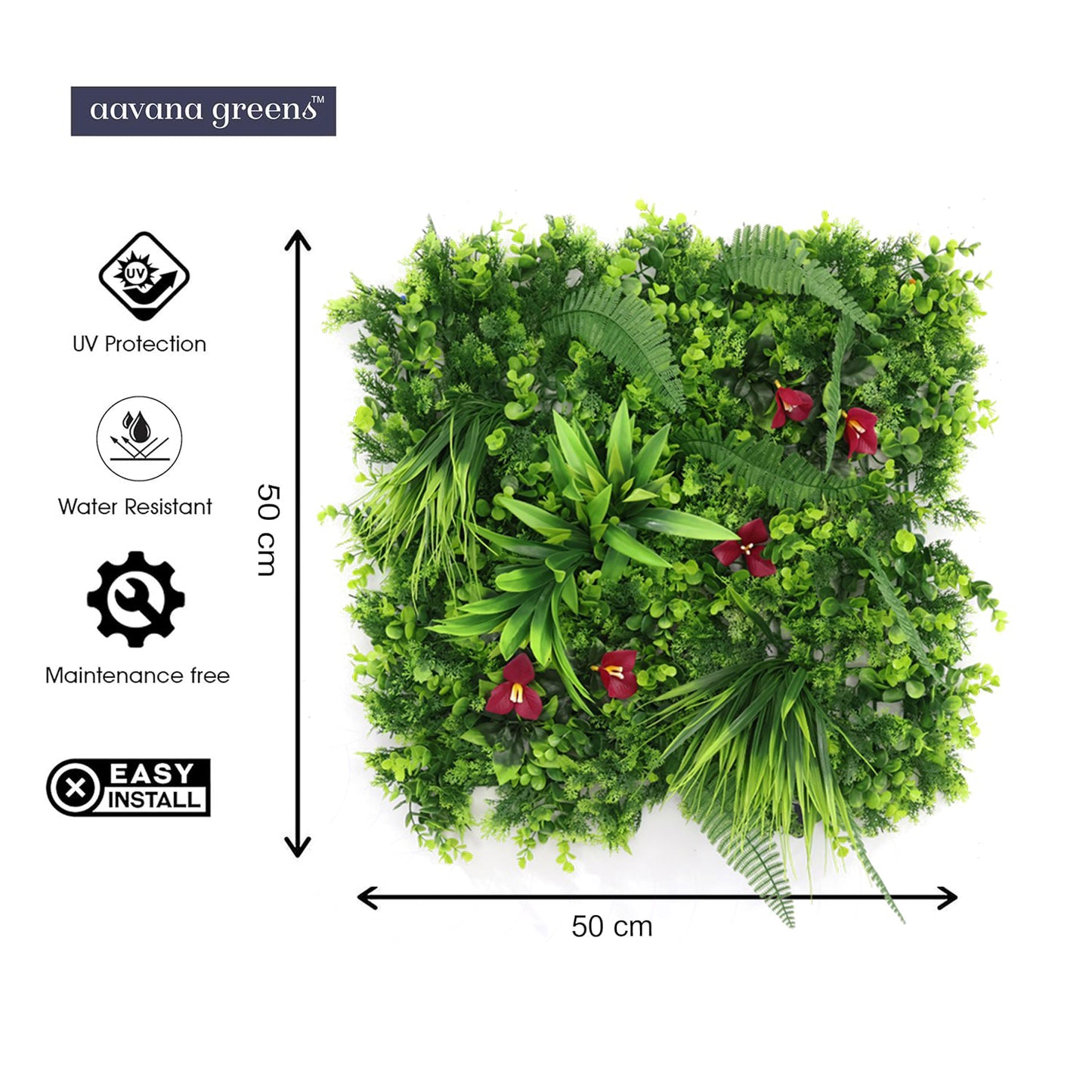 Artificial Vertical Grass Panels for Wall, Pack of 1, Balconies & Outdoor Areas Decoration (Size-50 x 50 CM)