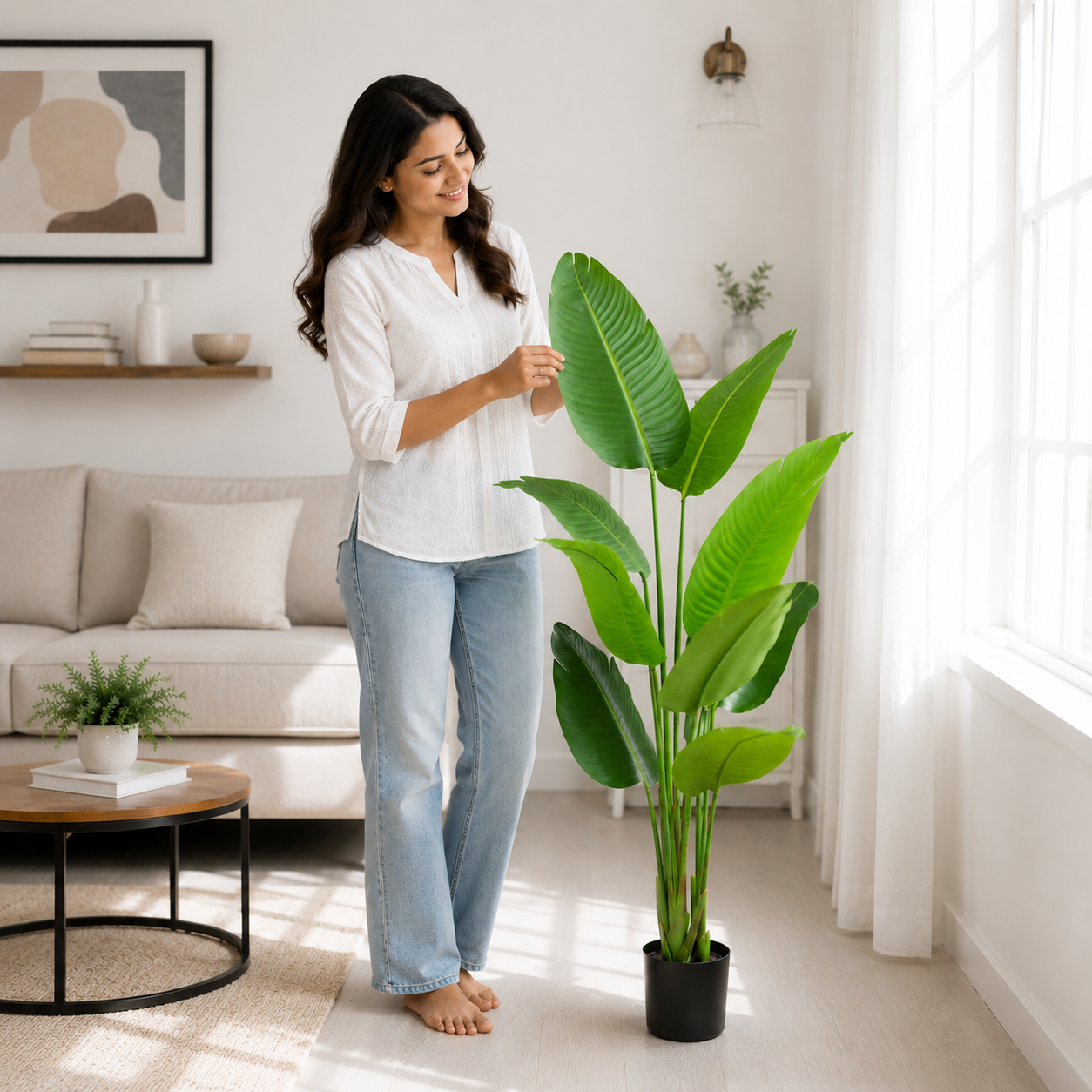 Aavana Greens (150 CM) Tropical Bird of Paradise Artificial Plant with Black Pot