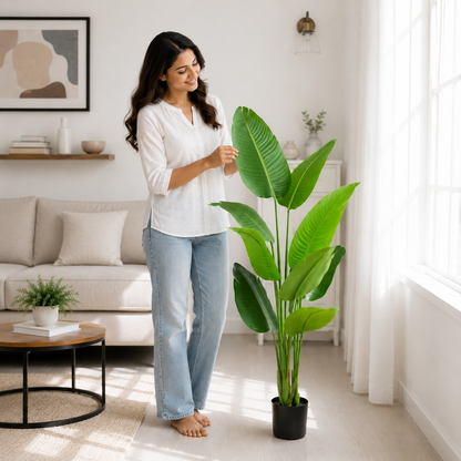 Aavana Greens (150 CM) Tropical Bird of Paradise Artificial Plant with Black Pot