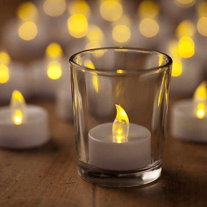 Aavana Greens 24 Pcs LED Tea Light Candle, Acrylic Flameless & Smokeless Decorative Candle Perfect for Gifting, Home, Birthday, Diwali, Christmas (Acrylic-24 Pcs) - Warm White Yellow