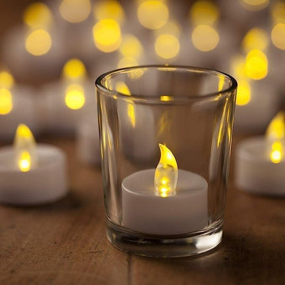 Aavana Greens 24 Pcs LED Tea Light Candle, Acrylic Flameless & Smokeless Decorative Candle Perfect for Gifting, Home, Birthday, Diwali, Christmas (Acrylic-24 Pcs) - Warm White Yellow