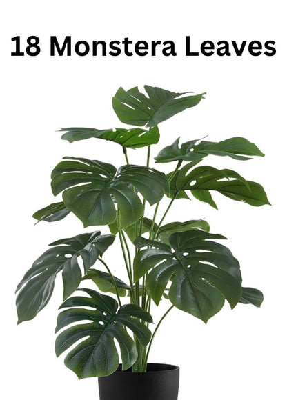 Aavana Greens (70 CM) Artificial Monstera Plants Rubber Faux Turtle Leaf Fake Tropical Large Palm Tree Indoor & Outdoor Decorations | 18 Leaves Plants | with Blackpot