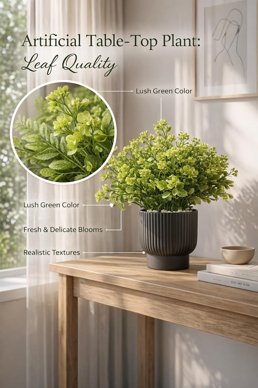 Artificial Plant with Pot, 25cm Green Bonsai wih Plastic Pot, Table-Top Decor for Home, Office Desk, Bedroom, Balcony