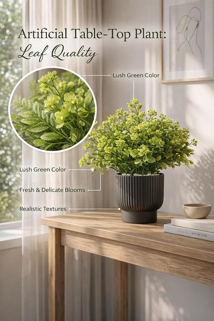 Artificial Plant with Pot, 25cm Green Bonsai wih Plastic Pot, Table-Top Decor for Home, Office Desk, Bedroom, Balcony
