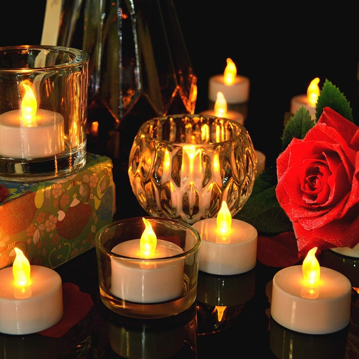 Aavana Greens 24 Pcs LED Tea Light Candle, Acrylic Flameless & Smokeless Decorative Candle Perfect for Gifting, Home, Birthday, Diwali, Christmas (Acrylic-24 Pcs) - Warm White Yellow