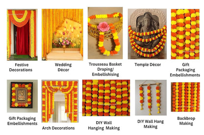 Aavana Greens Artificial Marigold Flower Garlands– 50 Inches Marigold Strings for Diwali, Pooja, Wedding, Festival, Housewarming, Mandir, Wall, Door, Home Decor - Yellow & Dark Orange