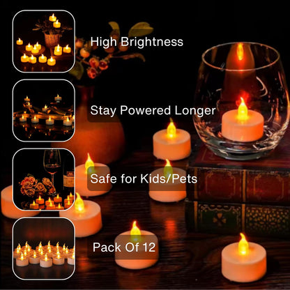 Aavana Greens 24 Pcs LED Tea Light Candle, Acrylic Flameless & Smokeless Decorative Candle Perfect for Gifting, Home, Birthday, Diwali, Christmas (Acrylic-24 Pcs) - Warm White Yellow