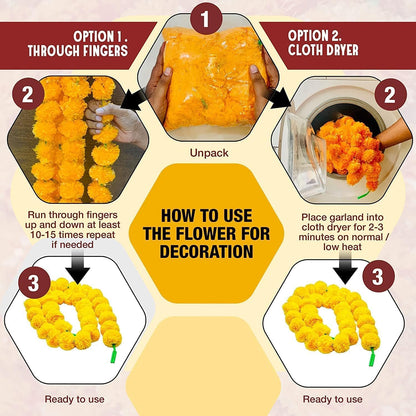Aavana Greens Artificial Marigold Flower Garlands– 50 Inches Marigold Strings for Diwali, Pooja, Wedding, Festival, Housewarming, Mandir, Wall, Door, Home Decor - Yellow & Dark Orange