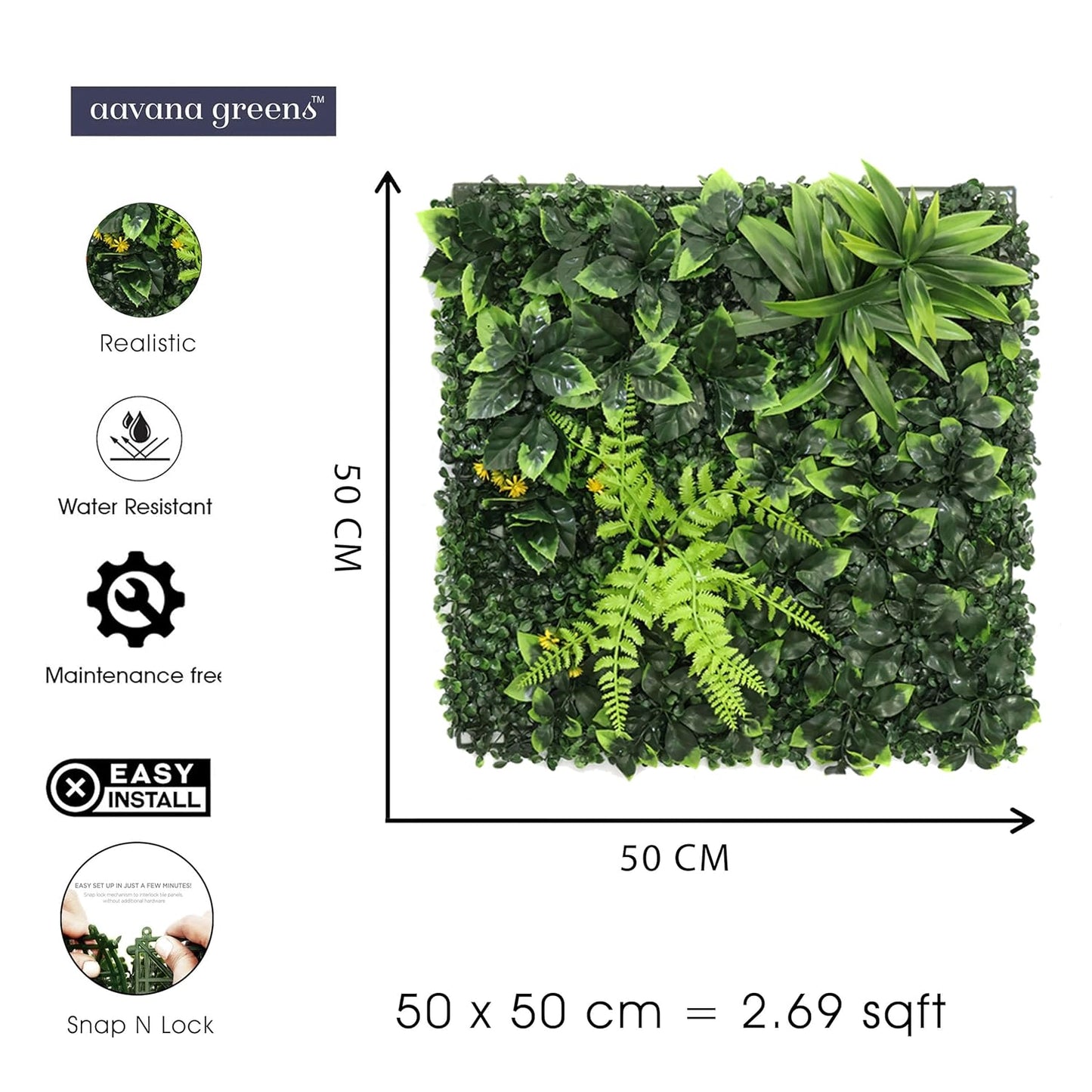 Artificial Vertical Grass Panels for Wall, Balconies & Outdoor Areas Decoration (Size-50 x 50 CM)