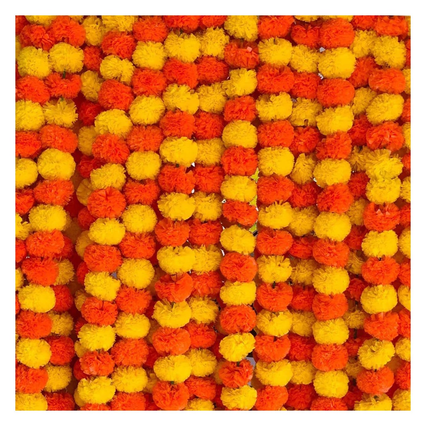 Aavana Greens Artificial Marigold Flower Garlands– 50 Inches Marigold Strings for Diwali, Pooja, Wedding, Festival, Housewarming, Mandir, Wall, Door, Home Decor - Yellow & Dark Orange