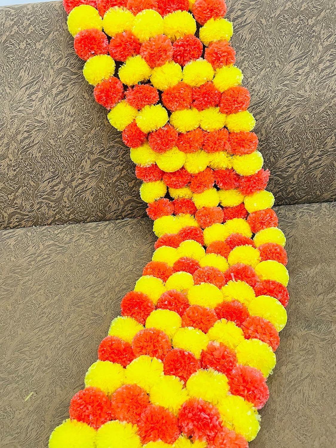 Aavana Greens Artificial Marigold Flower Garlands– 50 Inches Marigold Strings for Diwali, Pooja, Wedding, Festival, Housewarming, Mandir, Wall, Door, Home Decor - Yellow & Dark Orange