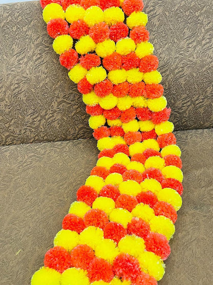 Aavana Greens Artificial Marigold Flower Garlands– 50 Inches Marigold Strings for Diwali, Pooja, Wedding, Festival, Housewarming, Mandir, Wall, Door, Home Decor - Yellow & Dark Orange