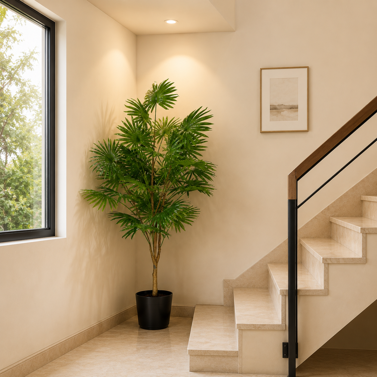 Aavana Greens 6.5 Feet (195 CM) Artificial Fan Palm Tree Without Pot For Home Decor, Pack of 1