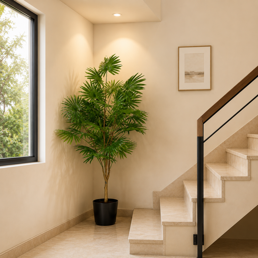 Aavana Greens 6.5 Feet (195 CM) Artificial Fan Palm Tree Without Pot For Home Decor, Pack of 1