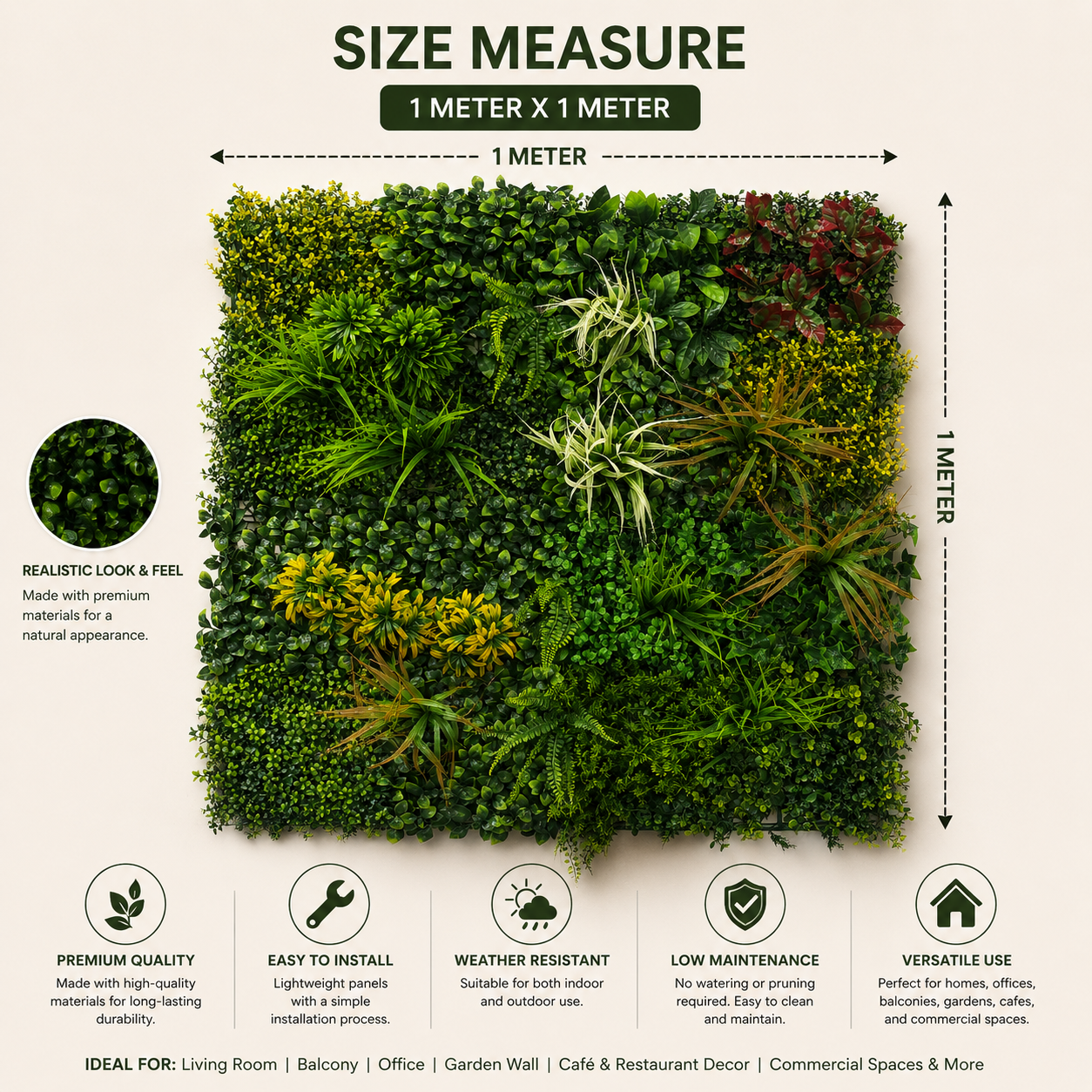 Artificial Vertical Grass Panels (Size-100 x 100 CM) UV Protected