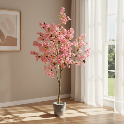 Aavana Greens 7 Feet (210 CM)  Artificial Flowering Sakura Plant for Indoor and Outdoor, Home, Shop, Office, Restaurant Decoration, Pack of 1