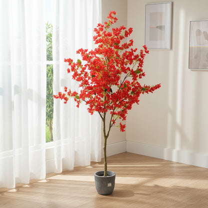 Aavana Greens 7 Feet (213 CM) Tall Red Bougainvillea Artificial Plant, Pack of 1 without Pot