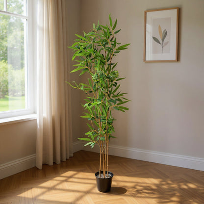 Aavana Greens (155 CM) Home Bloom Decoration Artificial Bamboo Plants for Indoor & Outdoor with Pot
