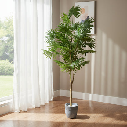 Aavana Greens 6.5 Feet (195 CM) Artificial Fan Palm Tree Without Pot For Home Decor, Pack of 1