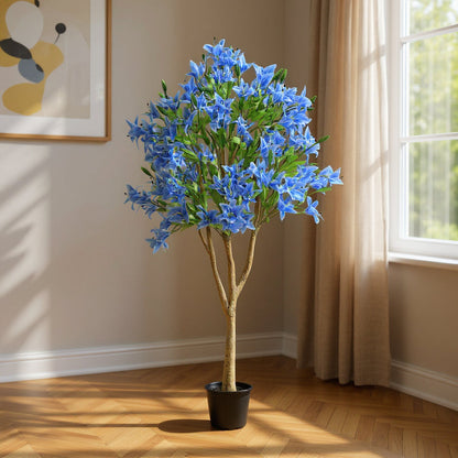 Aavana Greens (160 CM)  Blue Lily flower Artificial Plants Pack of 1 without Pot