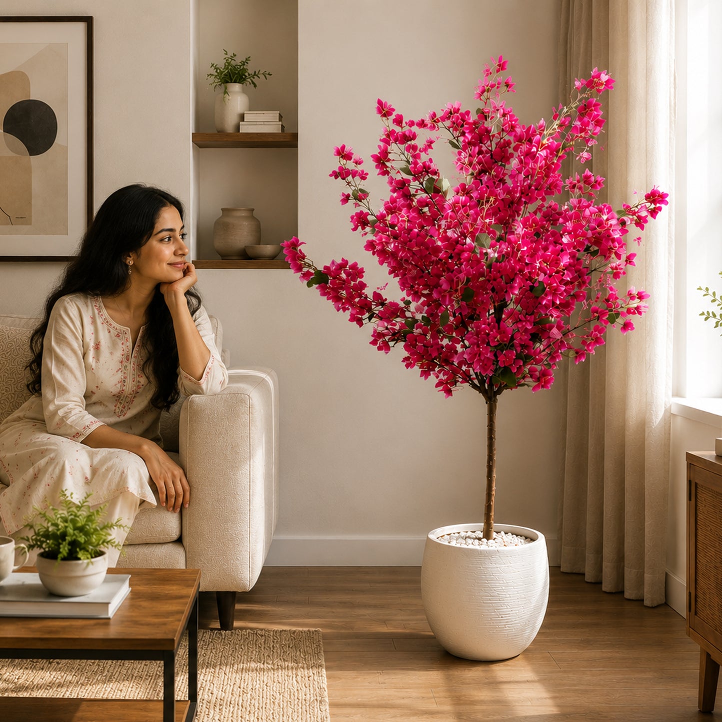 Aavana Greens 5 Feet (150 CM) Tall  Bougainvillea Artificial Plant, Pack of 1 without Pot