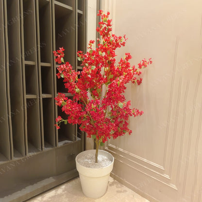 Aavana Greens 7 Feet (213 CM) Tall Red Bougainvillea Artificial Plant, Pack of 1 without Pot