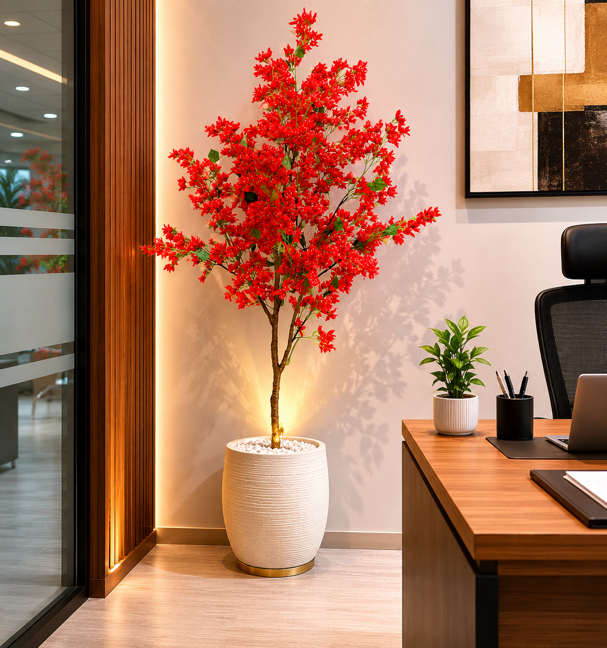Aavana Greens 7 Feet (213 CM) Tall Red Bougainvillea Artificial Plant, Pack of 1 without Pot