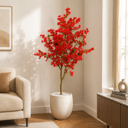 Aavana Greens 7 Feet (213 CM) Tall Red Bougainvillea Artificial Plant, Pack of 1 without Pot