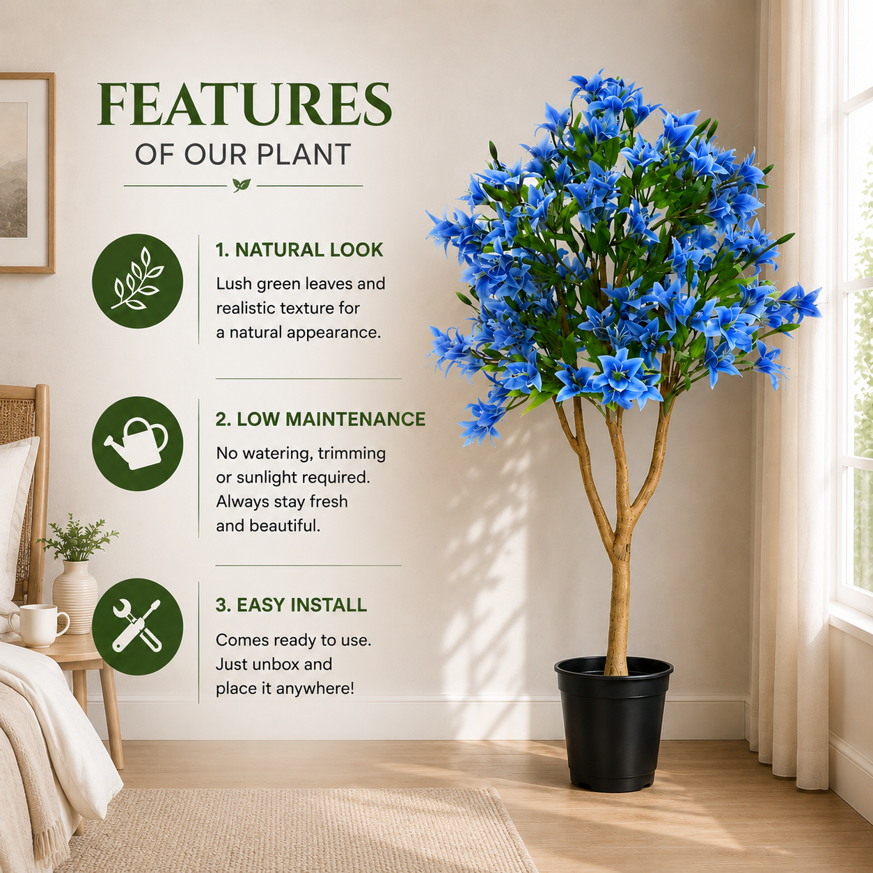 Aavana Greens (160 CM)  Blue Lily flower Artificial Plants Pack of 1 without Pot