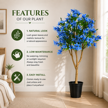 Aavana Greens (160 CM)  Blue Lily flower Artificial Plants Pack of 1 without Pot