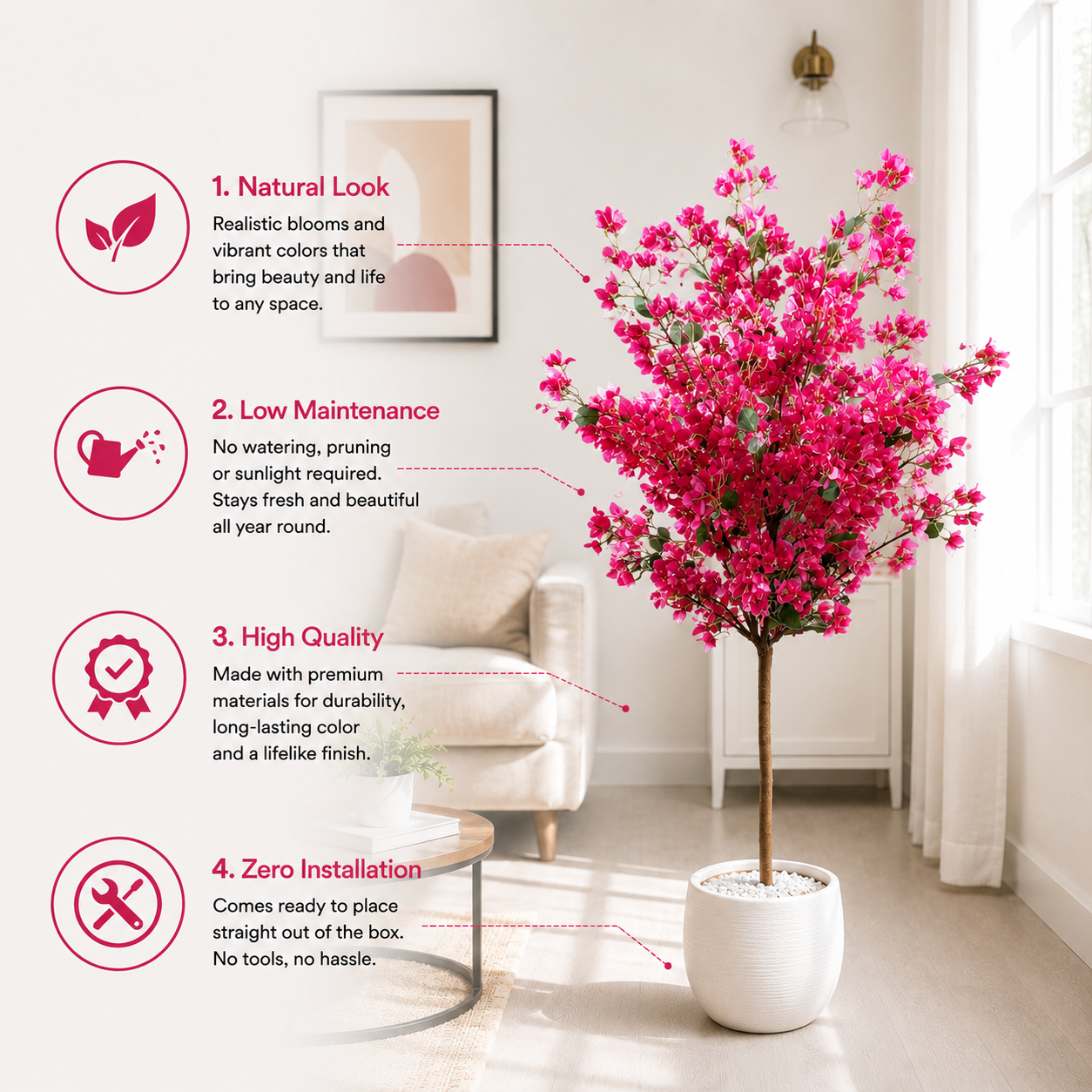 Aavana Greens 5 Feet (150 CM) Tall  Bougainvillea Artificial Plant, Pack of 1 without Pot