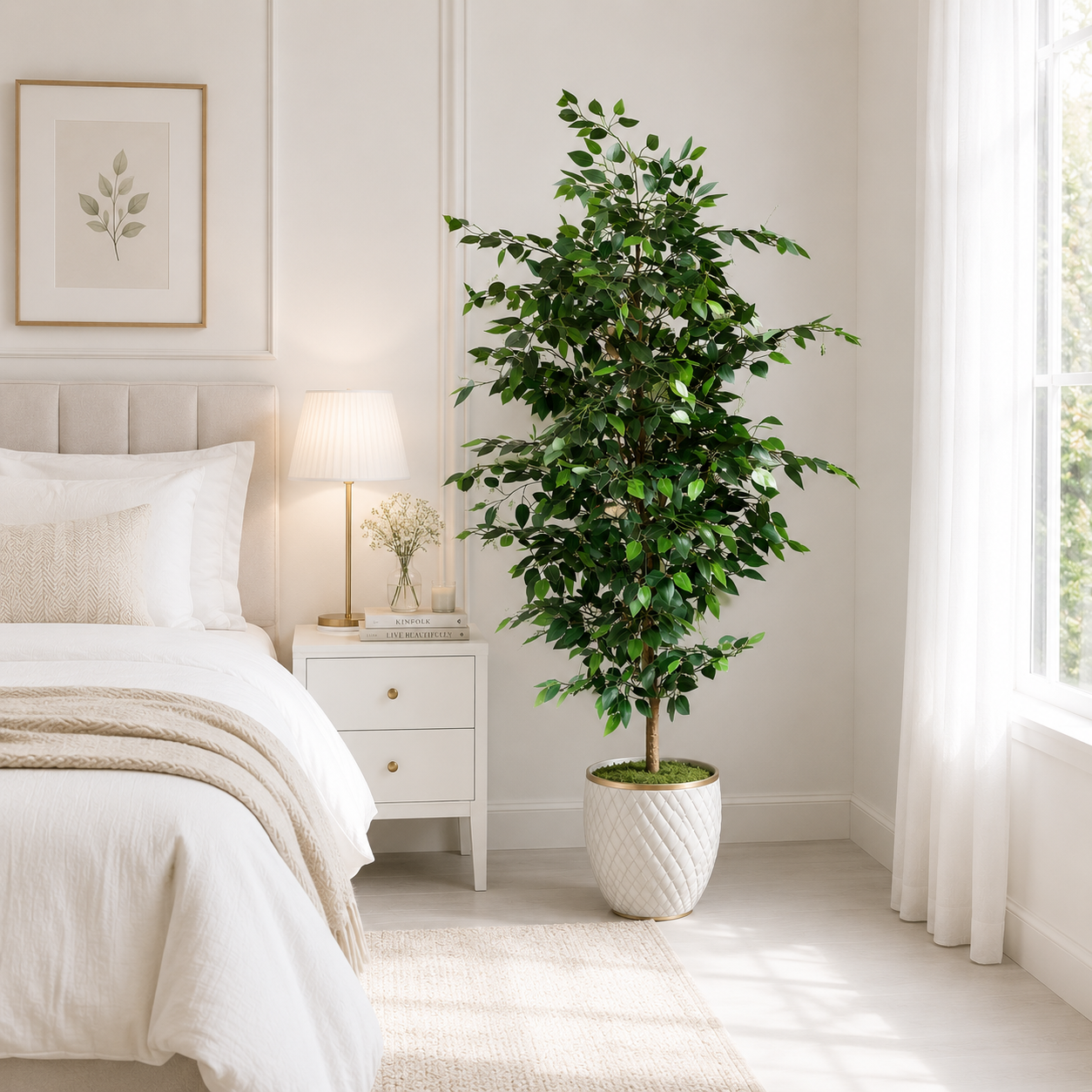 Aavana Greens 6.3 Feet (189 CM)  Evergreen Leaf Artificial Ficus Plant Pack of 1 without Pot