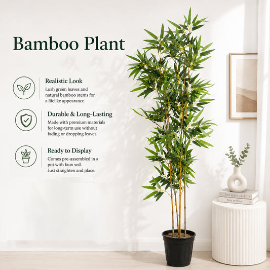 Aavana Greens (155 CM) Home Bloom Decoration Artificial Bamboo Plants for Indoor & Outdoor with Pot
