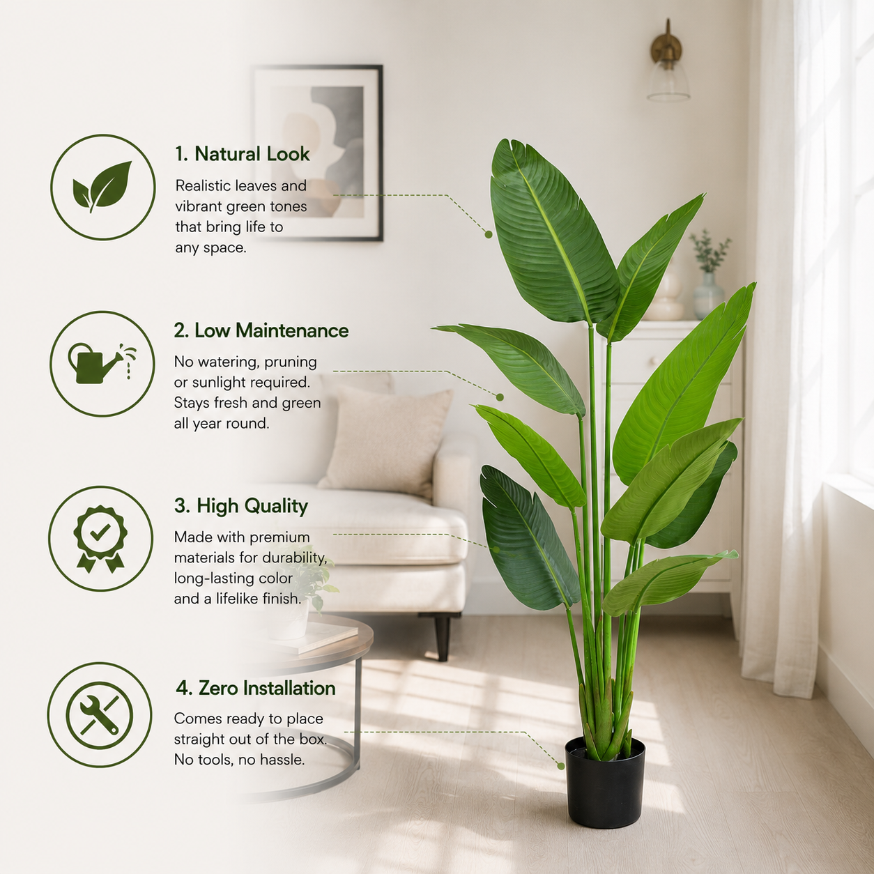Aavana Greens (150 CM) Tropical Bird of Paradise Artificial Plant with Black Pot