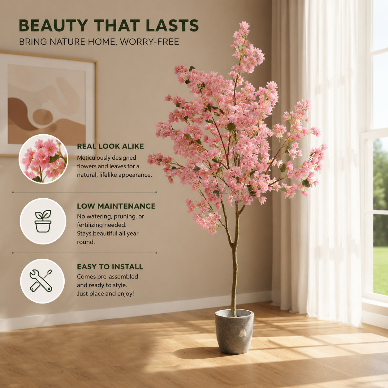 Aavana Greens 7 Feet (210 CM)  Artificial Flowering Sakura Plant for Indoor and Outdoor, Home, Shop, Office, Restaurant Decoration, Pack of 1