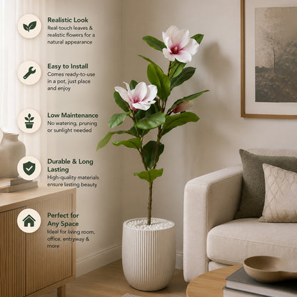 Aavana Greens (100 CM) Artificial Magnolia Flower Tree for Outdoor & Indoor