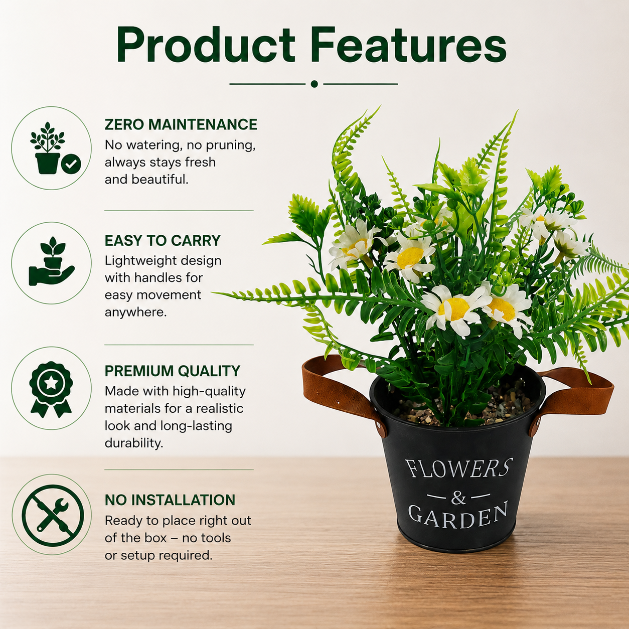 Aavana Greens 22 CM Artificial Daisy Table Top Arrangement/Plant