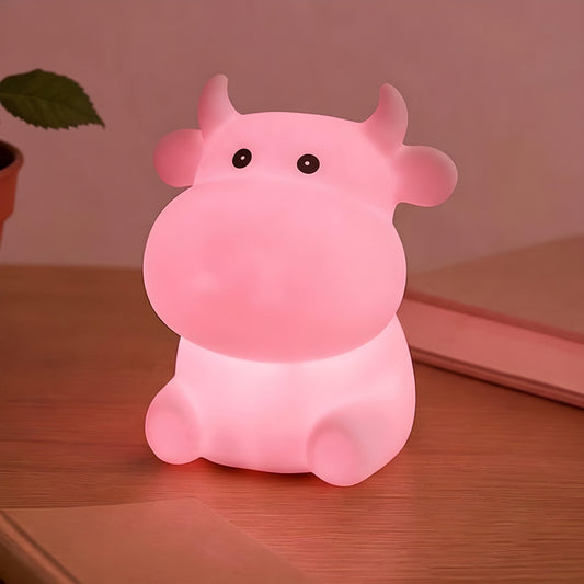 Aavana Greens Cow-Shaped Night Light Lamp for Kids, Battery Operated LED, Cute Bedroom Light for Baby & Toddler, Eye-Caring Gift for Girls & Boys (Pink)