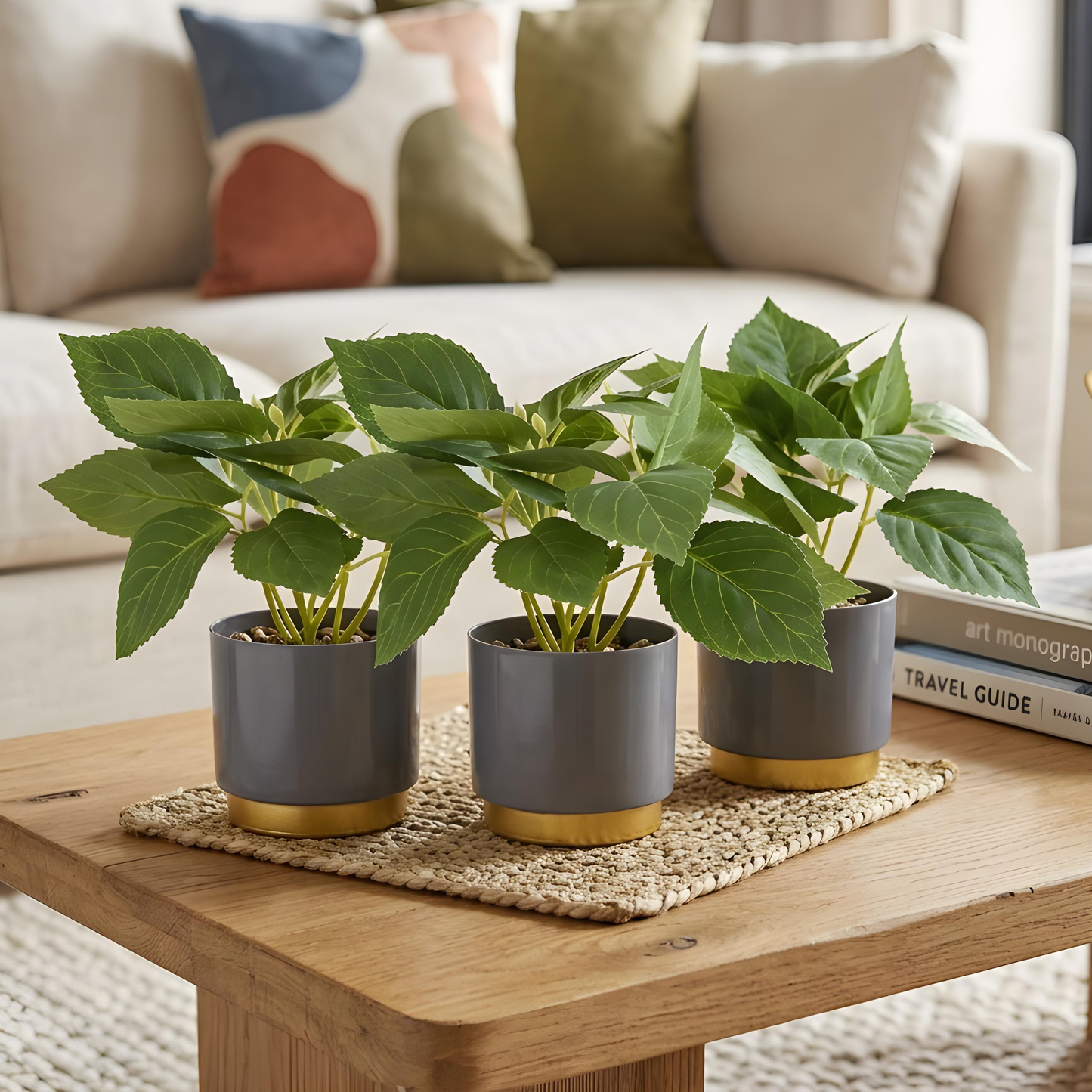 Pack of 3 Artificial Potted Table Top Arrangement/Plant (Size- 18 CM)