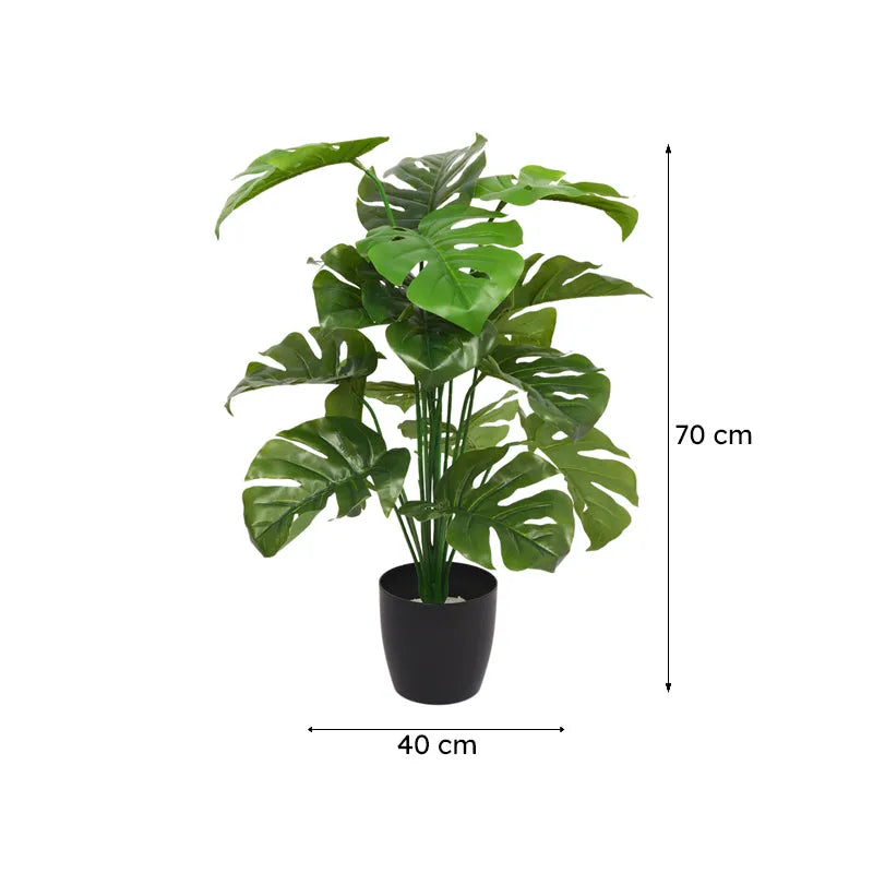 Aavana Greens (70 CM) Artificial Monstera Plants Rubber Faux Turtle Leaf Fake Tropical Large Palm Tree Indoor & Outdoor Decorations | 18 Leaves Plants | with Blackpot